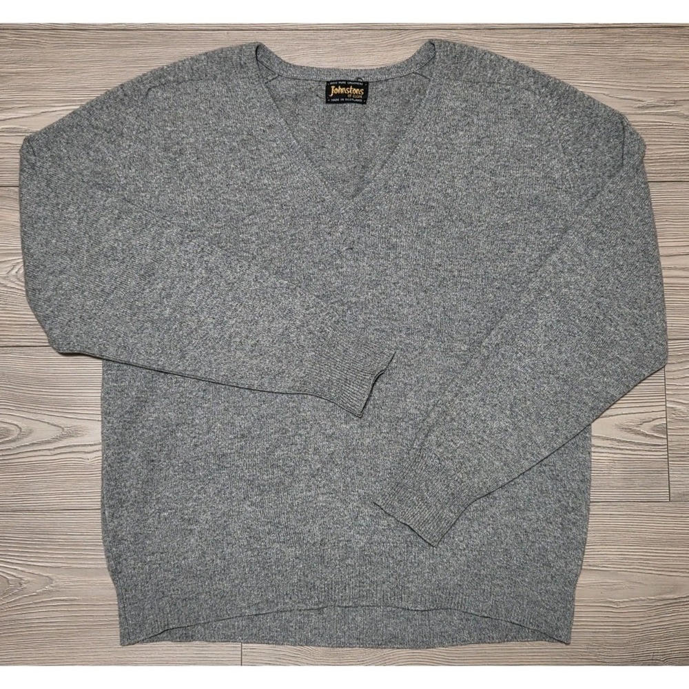Vintage Johnstons of Elgin 100% Pure Cashmere Sweater Gray Mens Size L/XL 44"